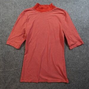 Anthropologie T.la Top Womens Extra Small Red Striped Half Sleeve Mock Neck Tee